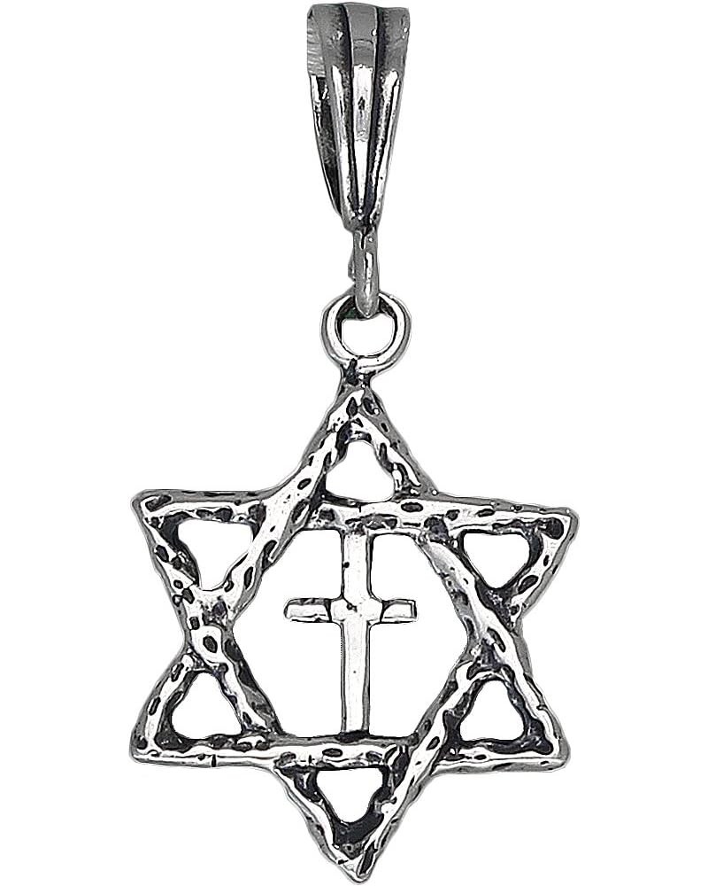 Sterling Silver Star of David with Cross Pendant Necklace Charm 18" Chain With 18" Sterling Silver Rolo Chain $11.13 Necklaces