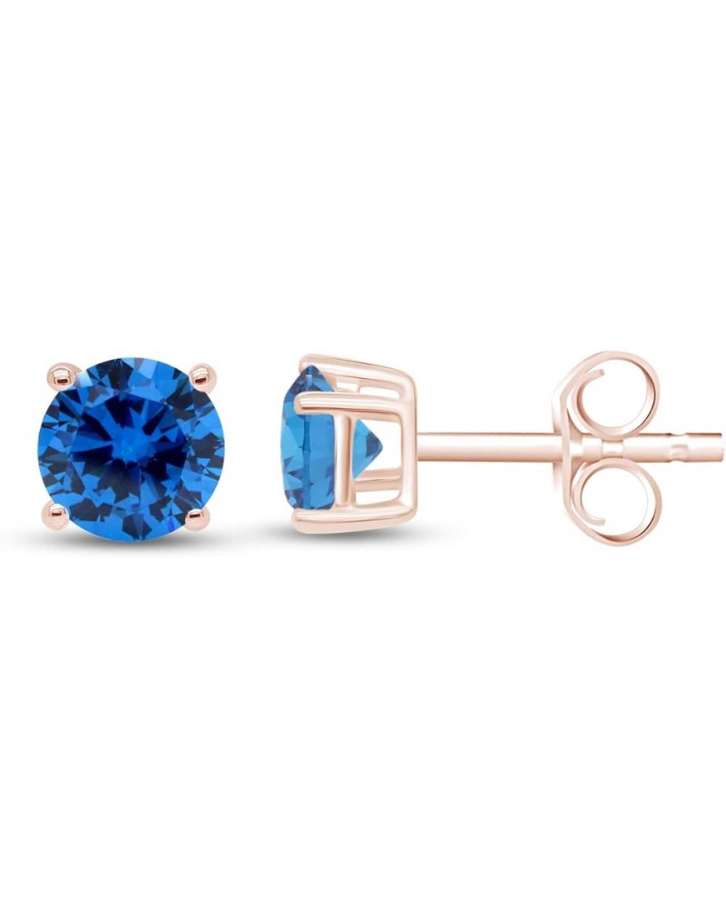 Round Shape Stud Earrings In 14K Rose Gold Over Sterling Silver (4 Ct) Simulated blue-topaz $24.29 Earrings