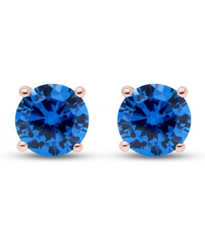 Round Shape Stud Earrings In 14K Rose Gold Over Sterling Silver (4 Ct) Simulated blue-topaz $24.29 Earrings