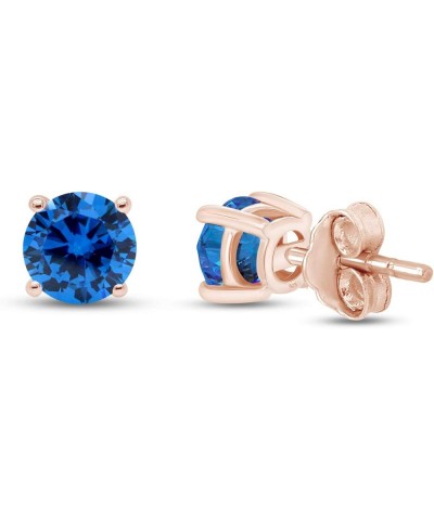 Round Shape Stud Earrings In 14K Rose Gold Over Sterling Silver (4 Ct) Simulated blue-topaz $24.29 Earrings