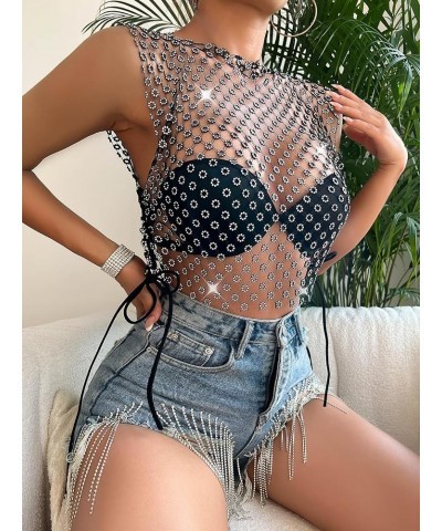 Women Mesh Body Chains Rhinestone Sleeve Crystal See Through Fishnet BikiniCrop Top suit for daily or night club jewelry Hua-...