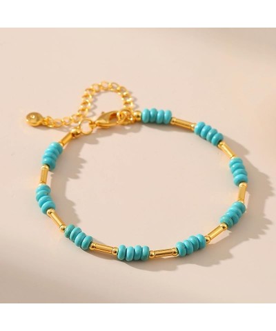 Turquoise Bracelet Pearl for Women 14K Gold Plated Dainty Bead Bracelet Gold Bracelets for Women Teen Girls Adjustable Handma...