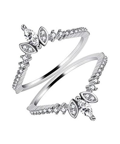 Women's 925 Sterling Silver Marquise Cut CZ Stack Rings Set 2pcs Crown Wedding Engagement Guard Enhancer WR133-2D Platinum $1...