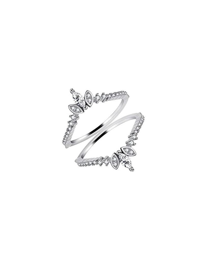 Women's 925 Sterling Silver Marquise Cut CZ Stack Rings Set 2pcs Crown Wedding Engagement Guard Enhancer WR133-2D Platinum $1...