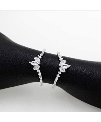 Women's 925 Sterling Silver Marquise Cut CZ Stack Rings Set 2pcs Crown Wedding Engagement Guard Enhancer WR133-2D Platinum $1...