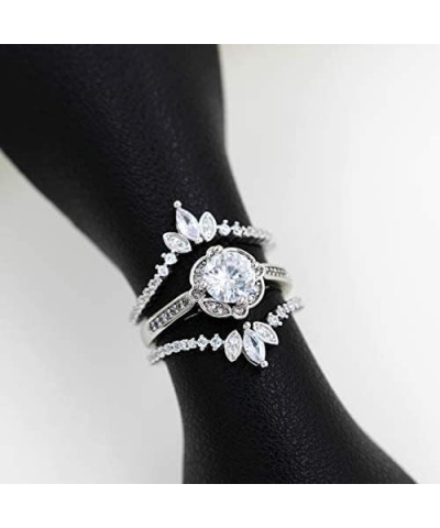 Women's 925 Sterling Silver Marquise Cut CZ Stack Rings Set 2pcs Crown Wedding Engagement Guard Enhancer WR133-2D Platinum $1...