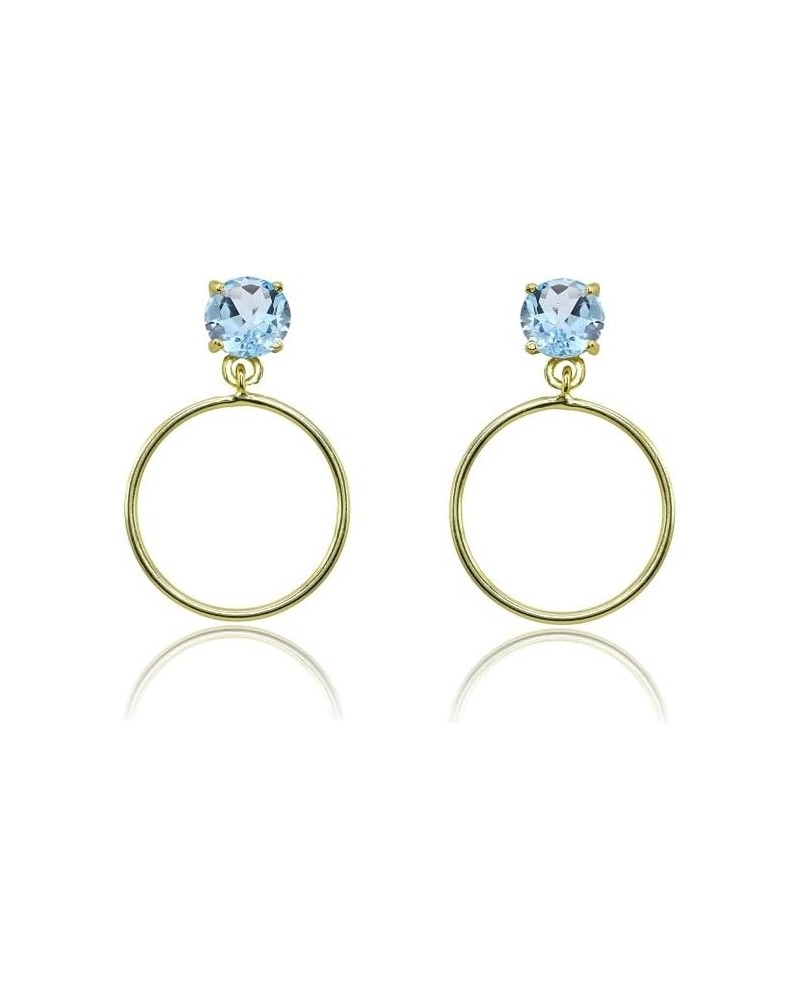 Sterling Silver 4mm Gemstone Dangling Round Hoop Stud Earrings Blue Topaz - Yellow Gold Flashed $8.15 Earrings