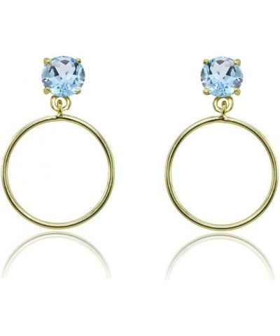 Sterling Silver 4mm Gemstone Dangling Round Hoop Stud Earrings Blue Topaz - Yellow Gold Flashed $8.15 Earrings