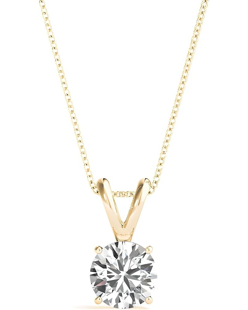 Solitaire Diamond Necklace with Lab-grown Diamond Set in 14K Gold, Color E-F Clarity VS1-VS2 1.25 CTTW Rabbit Ears Pendant Ye...