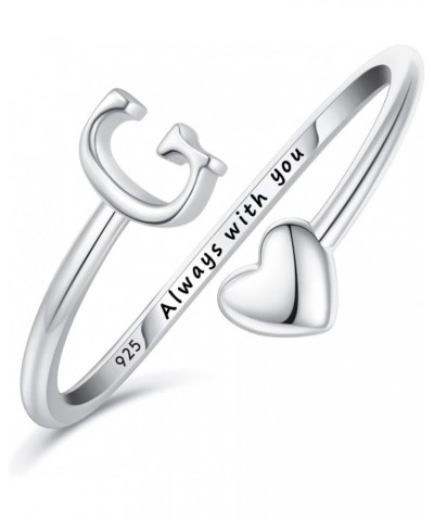 Initial Rings for Women,Sterling Silver Plated Heart Stackable Rings for Teen Girls Adjustable Letter Rings for Trendy Gifts ...