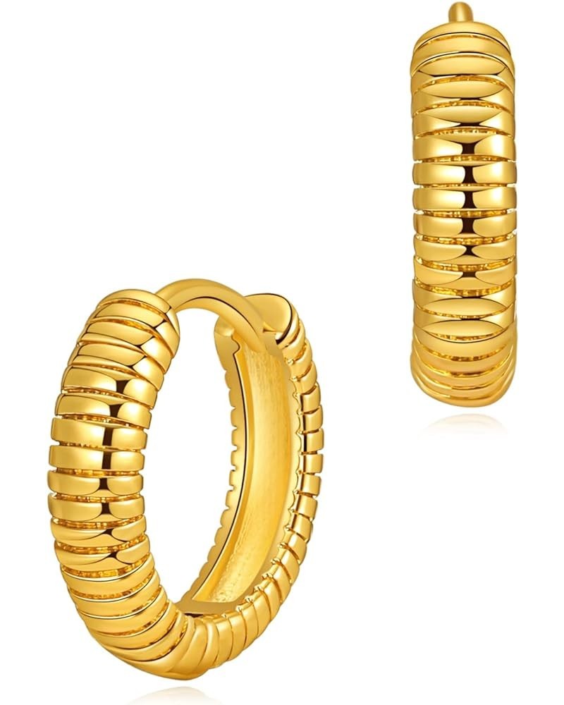 Huggie Earrings for Women Gold Hoop 18K Gold Filled Small Simple Delicate Hypoallergenic Ear Jewelry Basic Stripe $9.00 Earrings