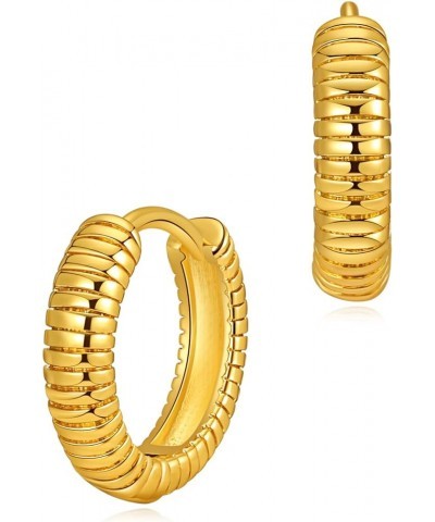 Huggie Earrings for Women Gold Hoop 18K Gold Filled Small Simple Delicate Hypoallergenic Ear Jewelry Basic Stripe $9.00 Earrings