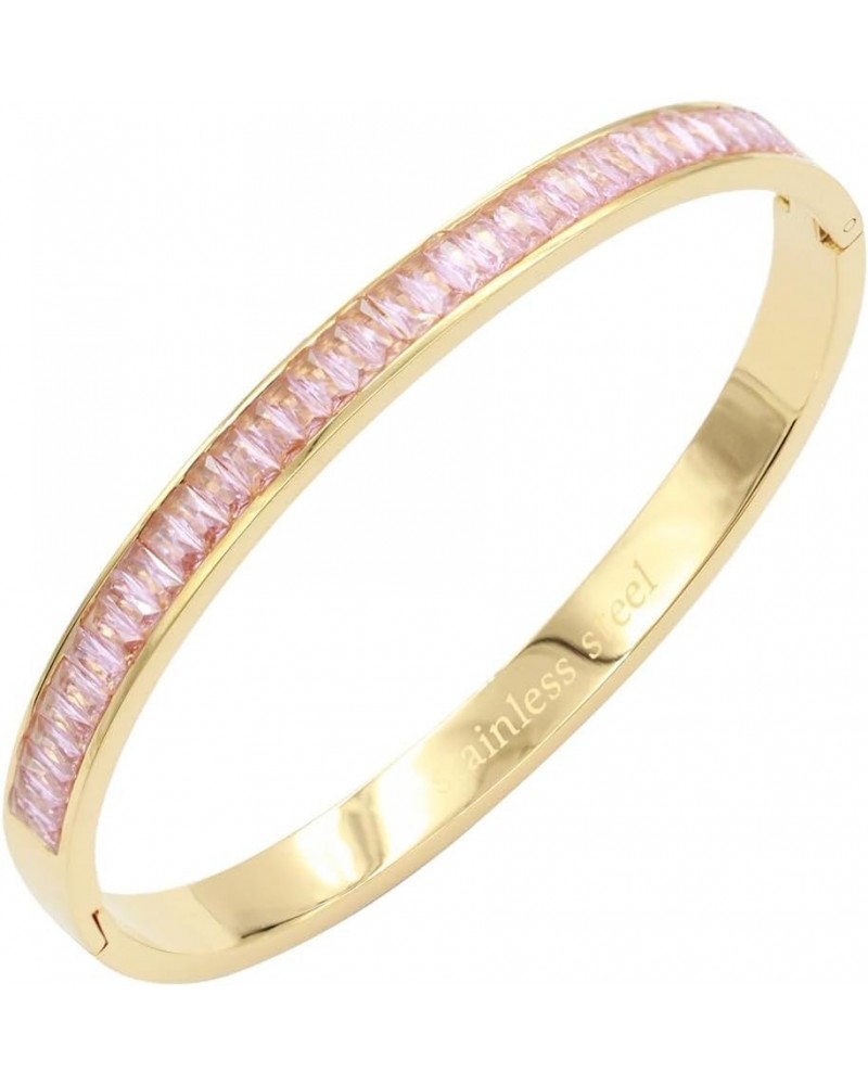 6 mm Width Stainless Steel Bracelet with Cubic Zirconia 7 Inches Bangle for Women Gold Rose Gold and Silver Gold Pink $11.24 ...