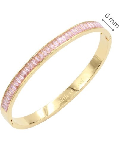 6 mm Width Stainless Steel Bracelet with Cubic Zirconia 7 Inches Bangle for Women Gold Rose Gold and Silver Gold Pink $11.24 ...