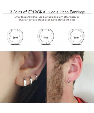 Small Cartilage Hoop Earrings for Women Men Girls, 3 Pairs Hypoallergenic Sterling Silver Post Huggie Earrings, 8/10/12mm, Si...