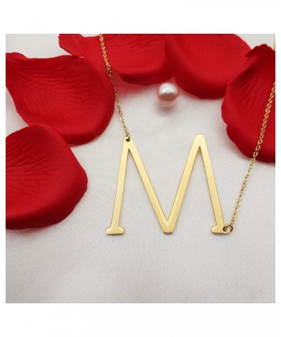 Sideways Initial Necklace 18K Gold Plated Stainless Steel Large Big Letters Pendant Necklace Script Name Monogram Necklaces f...