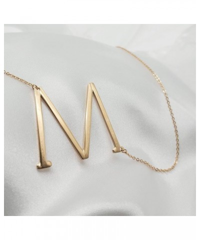 Sideways Initial Necklace 18K Gold Plated Stainless Steel Large Big Letters Pendant Necklace Script Name Monogram Necklaces f...