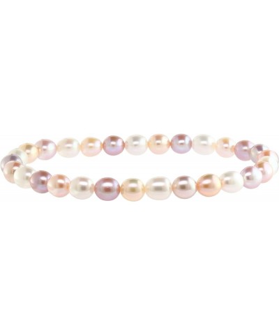 AAAA 6-6.5mm White, Natural Pink, & Natural Peach Colored Oval Freshwater Cultured Pearl Bride & Bridesmaid Stretch Strand Br...