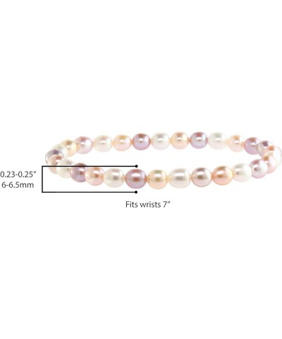 AAAA 6-6.5mm White, Natural Pink, & Natural Peach Colored Oval Freshwater Cultured Pearl Bride & Bridesmaid Stretch Strand Br...