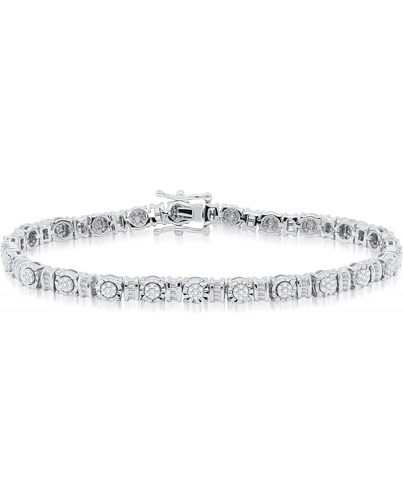 14K White Gold Plated Round & Baguette Simulated Diamond Tennis Bracelet For Women's (0.99 Carat) 7 Inch Size $96.33 Bracelets