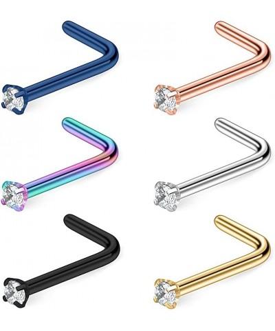 6PCS 22G Surgical Steel Mix Color Diamond CZ Nose Stud Rings L Shaped Piercing Jewelry 1.5mm 2mm 2.5mm 3mm 6PCS - 1.5mm Clear...