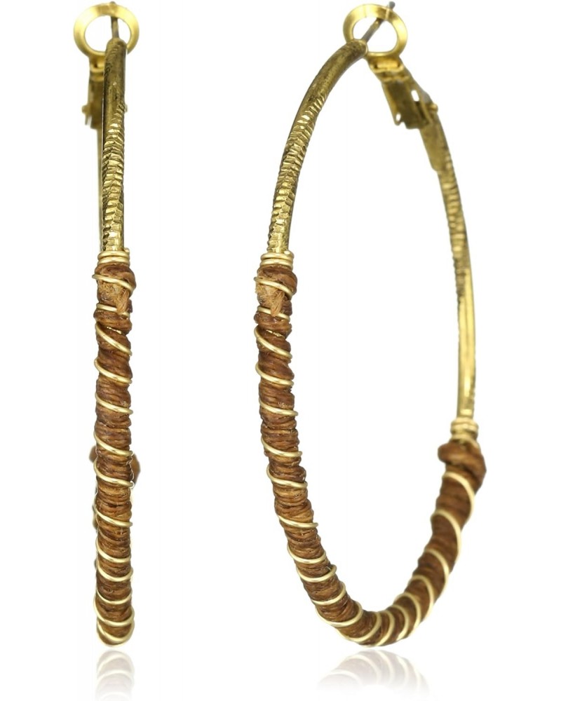 1928 Wrapped Walnut Brown Brass Hoop Earrings $17.86 Earrings