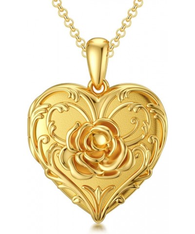 10K 14K 18K Solid Gold Heart Locket That Holds Pictures Personalized Sunflower/Starburst/Cross/Rose/Wings/Lotus/Butterfly/Tur...