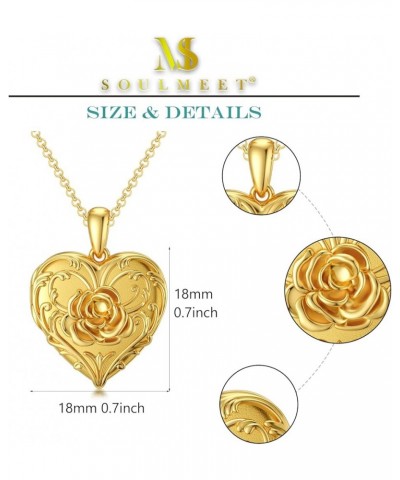 10K 14K 18K Solid Gold Heart Locket That Holds Pictures Personalized Sunflower/Starburst/Cross/Rose/Wings/Lotus/Butterfly/Tur...