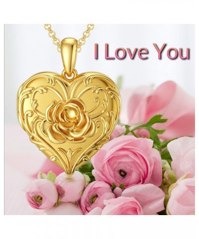 10K 14K 18K Solid Gold Heart Locket That Holds Pictures Personalized Sunflower/Starburst/Cross/Rose/Wings/Lotus/Butterfly/Tur...