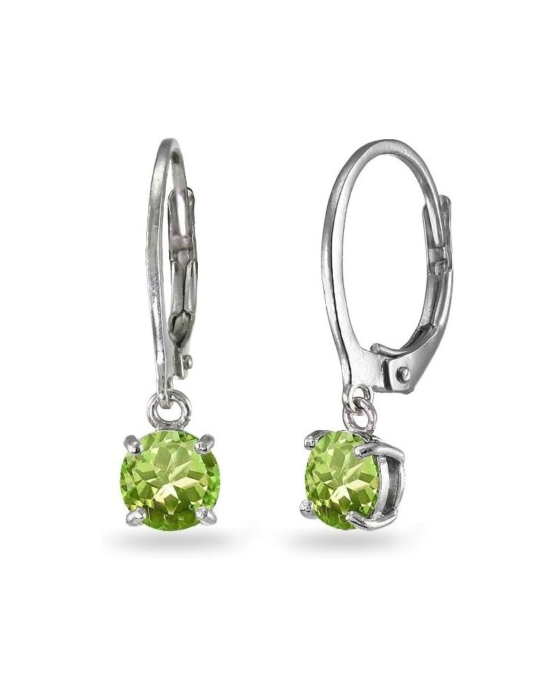 Sterling Silver 6mm Round Dangle Dainty Leverback Dangle Earrings for Women Girls August - Peridot $18.90 Earrings