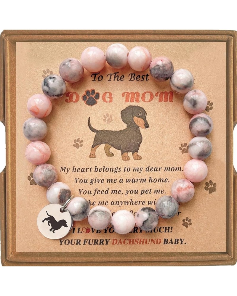 Dog Mom Gifts for Women, Dog Gifts for Dog Lovers with Gift Message Card, Natural Stone Dog Mom Charm Bracelets, Dog Lover Gi...