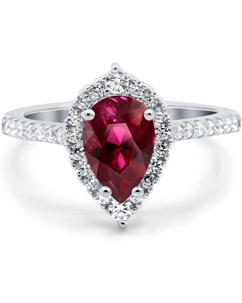 Teardrop Pear Art Deco Engagement Wedding Bridal Ring Round Simulated Cubic Zirconia 925 Sterling Silver Simulated Ruby CZ $1...