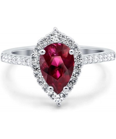 Teardrop Pear Art Deco Engagement Wedding Bridal Ring Round Simulated Cubic Zirconia 925 Sterling Silver Simulated Ruby CZ $1...