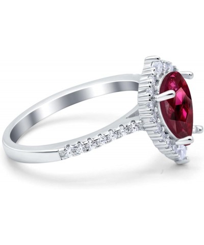 Teardrop Pear Art Deco Engagement Wedding Bridal Ring Round Simulated Cubic Zirconia 925 Sterling Silver Simulated Ruby CZ $1...