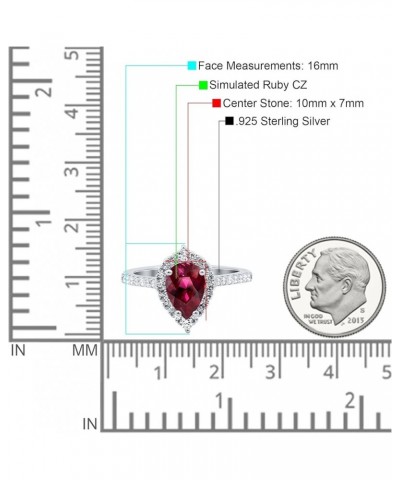 Teardrop Pear Art Deco Engagement Wedding Bridal Ring Round Simulated Cubic Zirconia 925 Sterling Silver Simulated Ruby CZ $1...