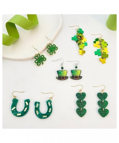 St Patrick's Day Earrings for Women Shamrock Dangle Earrings Green Clover Hat Horseshoe Drop Earrings Good Luck Earrings Jewe...