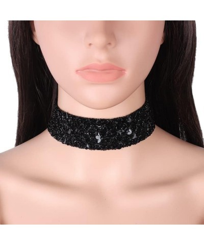 Chunky Lace Velvet Metal Sequins Choker Necklace for Women Handmade Wide Short Collar Necklace Fashion Costume Accessory $5.0...