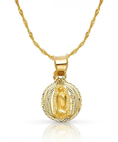 14K Yellow Gold Diamond Cut Our Lady of Guadalupe Stamp Charm Pendant with 0.9mm Singapore Chain Necklace 20.0 Inches $55.38 ...