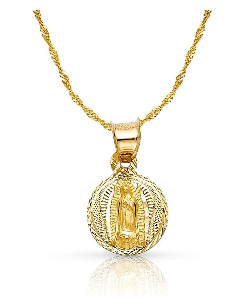 14K Yellow Gold Diamond Cut Our Lady of Guadalupe Stamp Charm Pendant with 0.9mm Singapore Chain Necklace 20.0 Inches $55.38 ...