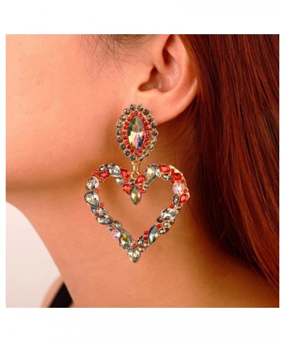 Fashion Women Crystal Large Heart Rhinestone Dangle Earrings Colorful Heart Stud Earrings Fashion Statement Drop Earrings for...