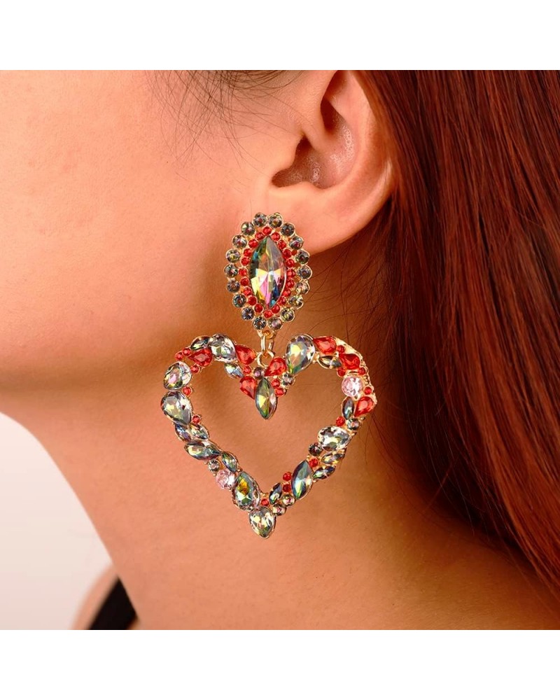 Fashion Women Crystal Large Heart Rhinestone Dangle Earrings Colorful Heart Stud Earrings Fashion Statement Drop Earrings for...