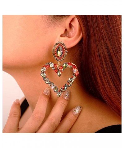 Fashion Women Crystal Large Heart Rhinestone Dangle Earrings Colorful Heart Stud Earrings Fashion Statement Drop Earrings for...