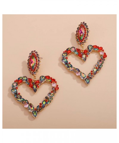 Fashion Women Crystal Large Heart Rhinestone Dangle Earrings Colorful Heart Stud Earrings Fashion Statement Drop Earrings for...