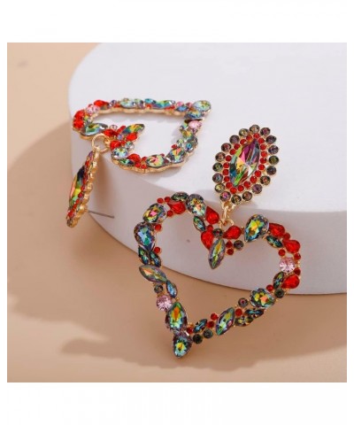 Fashion Women Crystal Large Heart Rhinestone Dangle Earrings Colorful Heart Stud Earrings Fashion Statement Drop Earrings for...