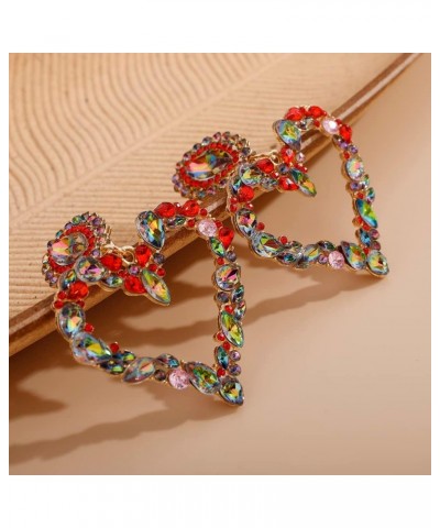 Fashion Women Crystal Large Heart Rhinestone Dangle Earrings Colorful Heart Stud Earrings Fashion Statement Drop Earrings for...