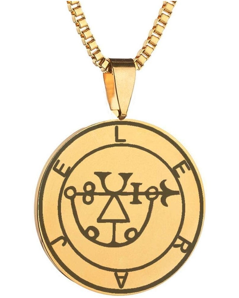 Laser Engraved Demon Leraje Marquis of Hell Goetic Seal Lesser Key of King Solomon Stainless Steel Pendant Necklace gold tone...