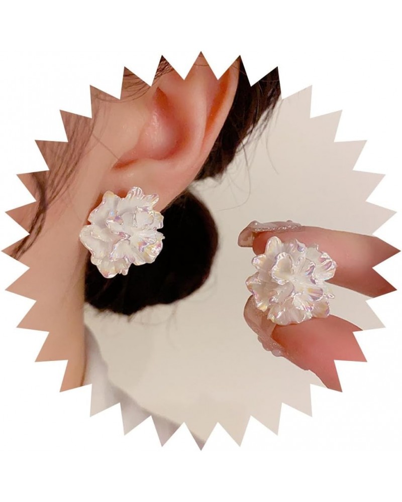 Bohemian White Flower Earrings Resin Flower Stud Earrings Vintage Camellia Floral Earrings Acrylic Big Flower Dangle Earrings...