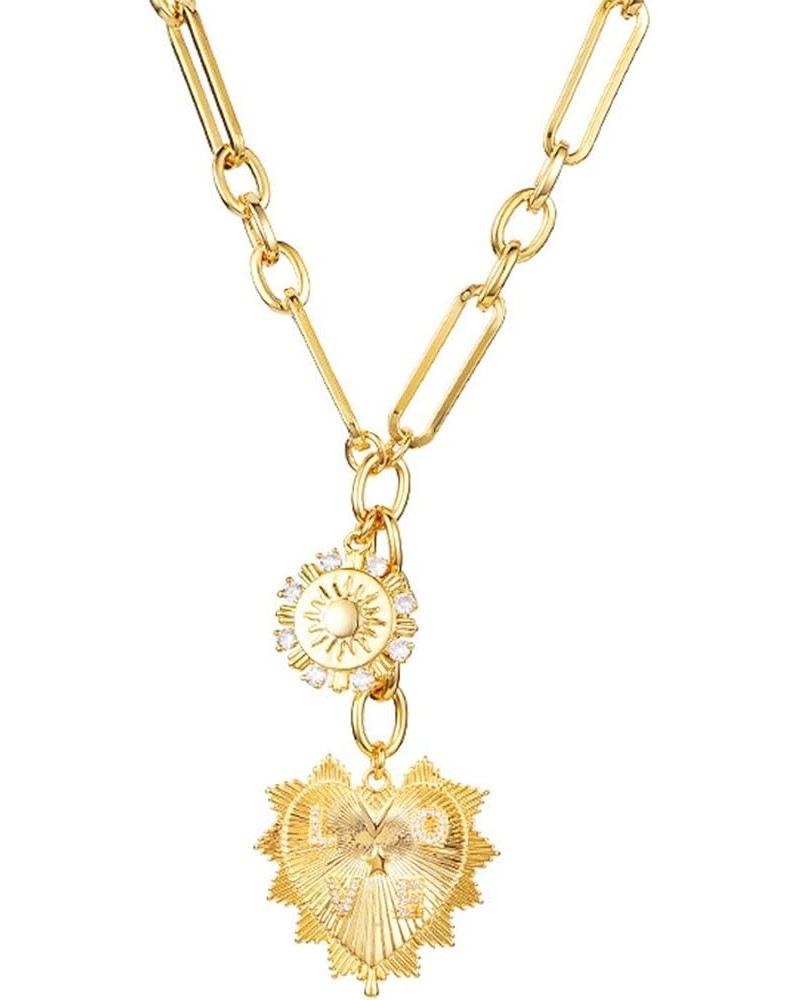 Chunky Gold Necklace for Women, Heart Pendants Necklace Sun Flower Necklace Fashion Hip Hop Choker Gift Heart $19.13 Necklaces