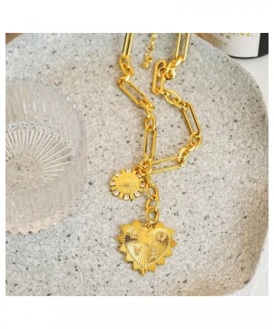 Chunky Gold Necklace for Women, Heart Pendants Necklace Sun Flower Necklace Fashion Hip Hop Choker Gift Heart $19.13 Necklaces