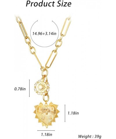 Chunky Gold Necklace for Women, Heart Pendants Necklace Sun Flower Necklace Fashion Hip Hop Choker Gift Heart $19.13 Necklaces